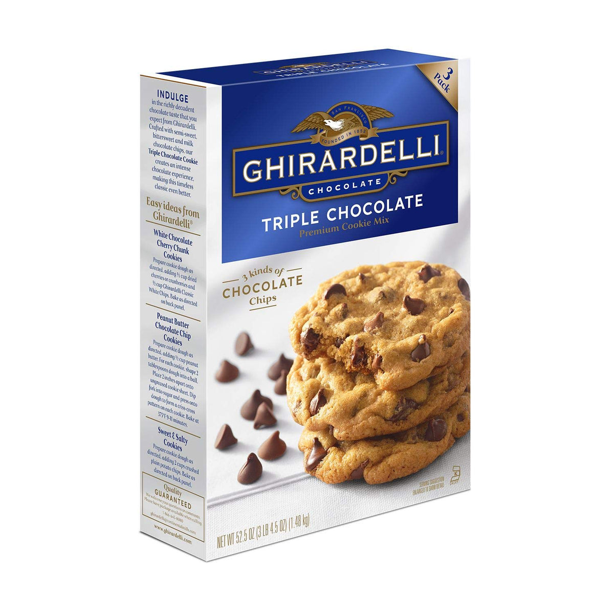 Ghirardelli triple chocolate chip cookie mix 3-pack ready to bake with rich chips for quick treats