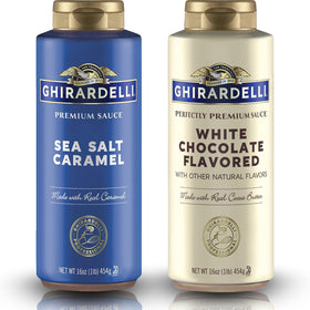 Ghirardelli White Chocolate Sauce bottle close-up for silky dessert topping ideas