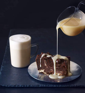 Ghirardelli white chocolate sauce drizzle on a dessert