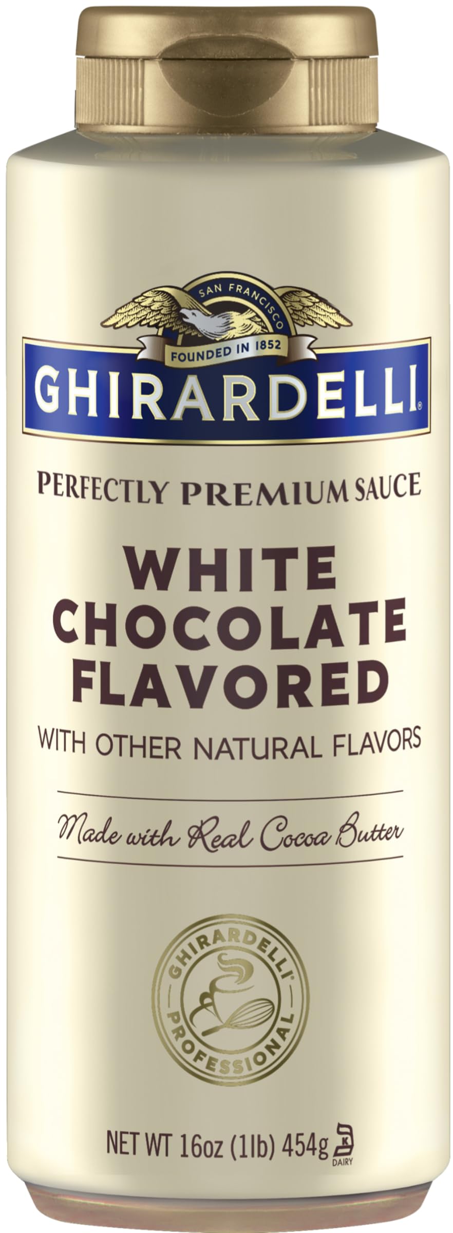 Ghirardelli White Chocolate Sauce drizzle over drinks for a creamy note