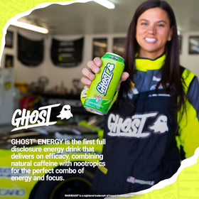 GHOST Energy 12-pack display showing convenient multi-can packaging