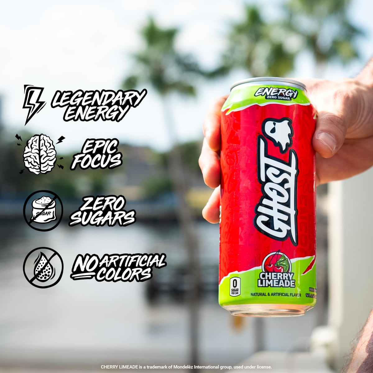 Holding a Ghost Energy can for a quick pick-me-up.