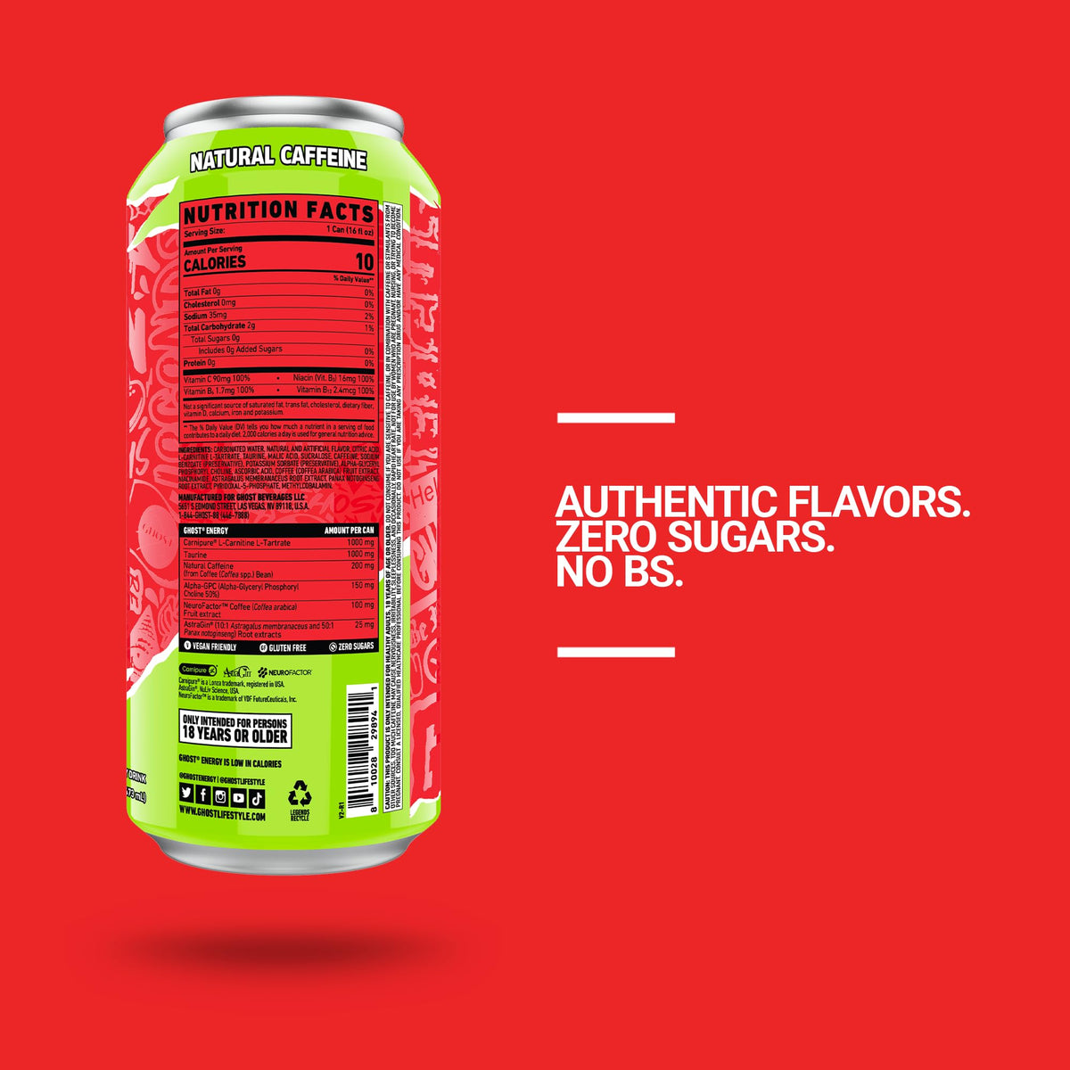Ghost Energy Cherry Limeade ingredients featuring L-Carnitine and Alpha-GPC.