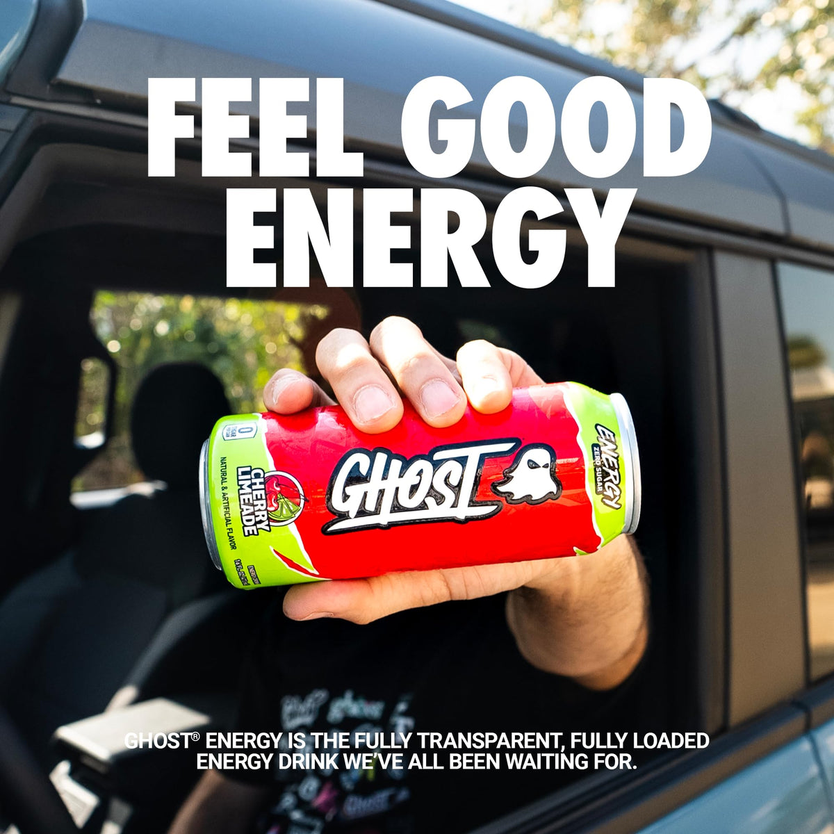 Closeup of the Ghost label highlighting precise dosing for energy and focus.