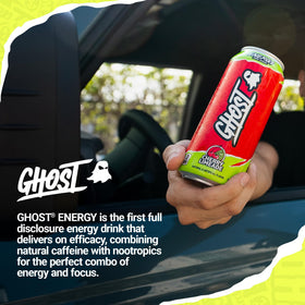 12-pack Ghost Energy display emphasizes value and convenience.