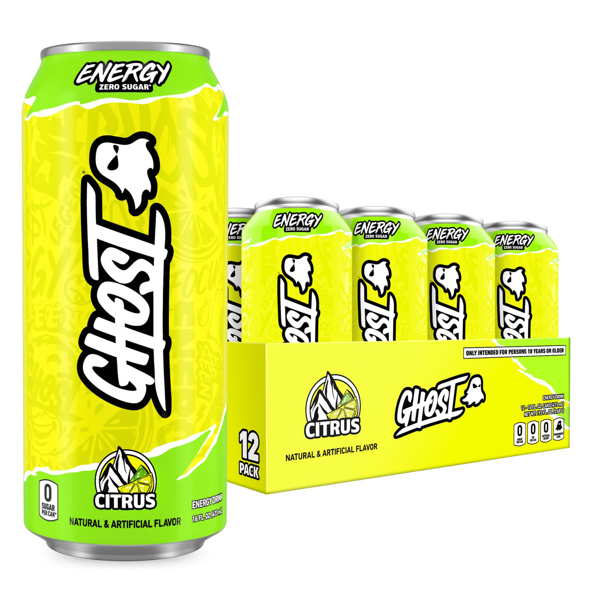 GHOST Energy Citrus can front view for a refreshing pick-me-up.