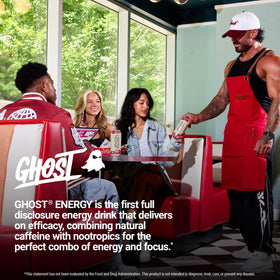 GHOST Energy Raspberry Cream poured into glass for shareable energy moments.