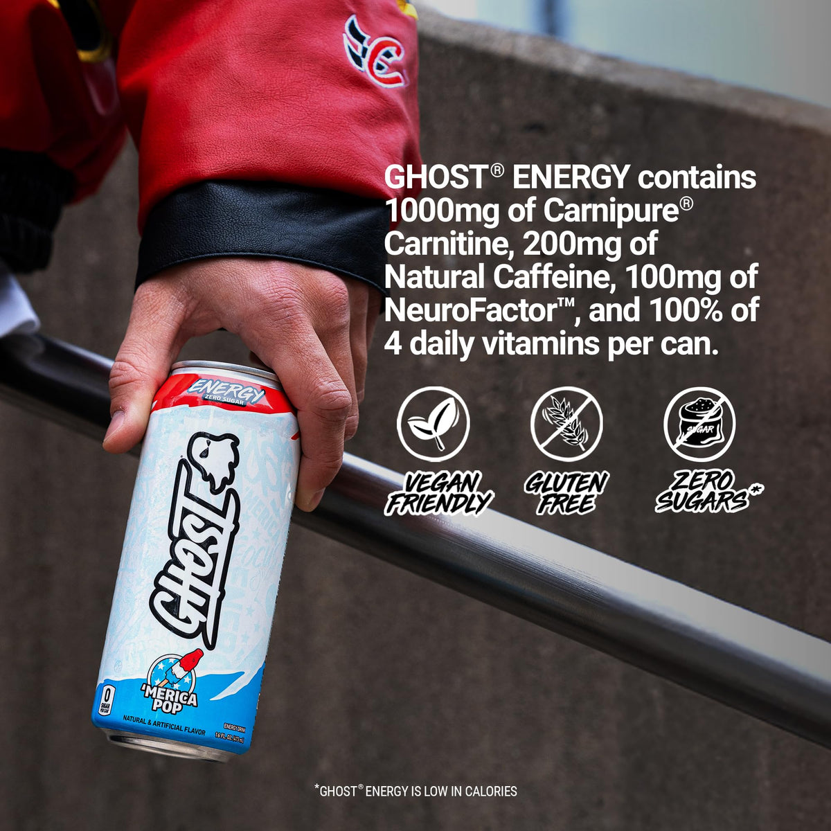 12-pack Ghost Energy Merica Pop on display to showcase value and convenience