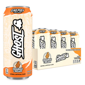 GHOST Energy Orange Cream can front with vibrant branding signaling a flavorful energy boost.