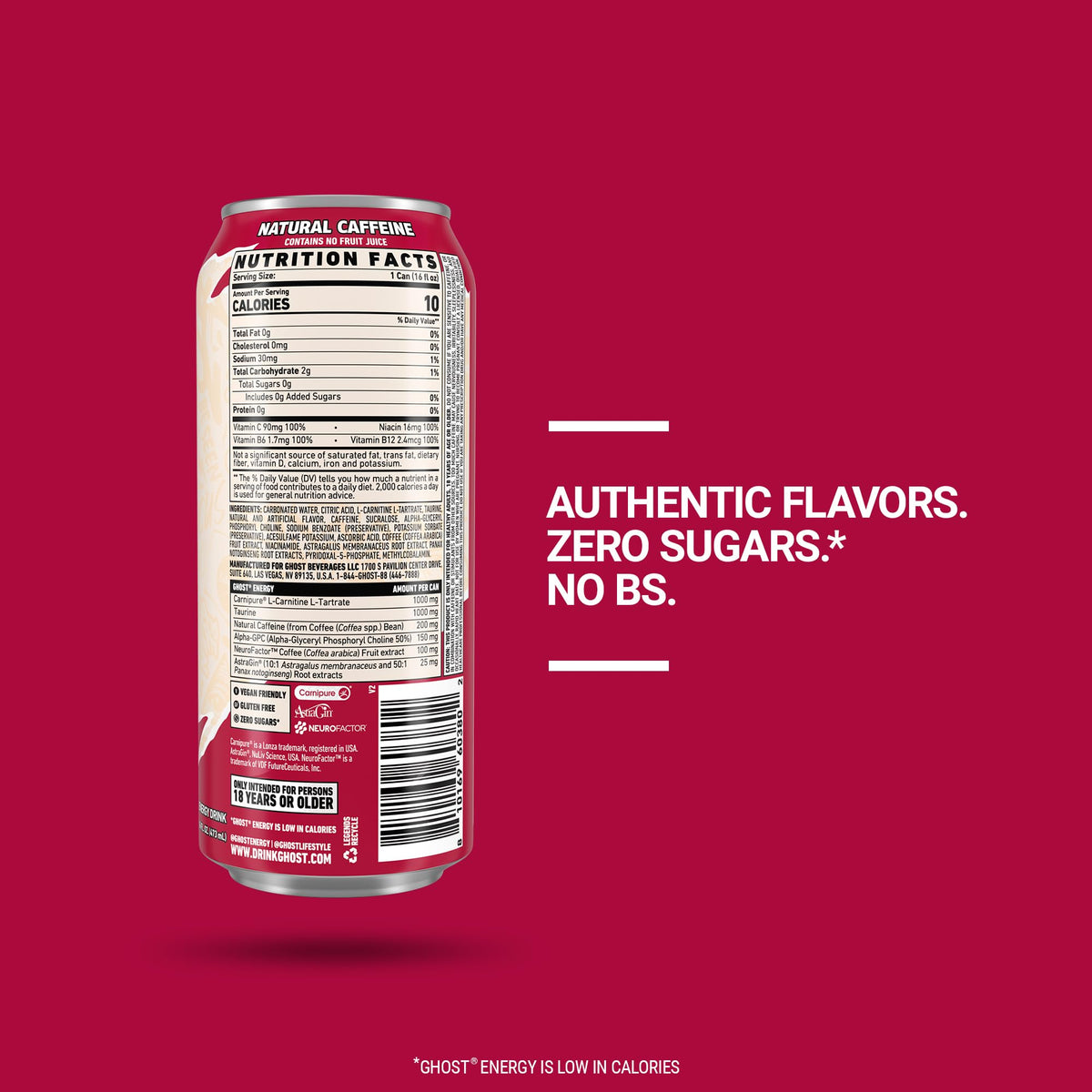 GHOST Energy Raspberry Cream can pour demonstrating convenient on-the-go energy.
