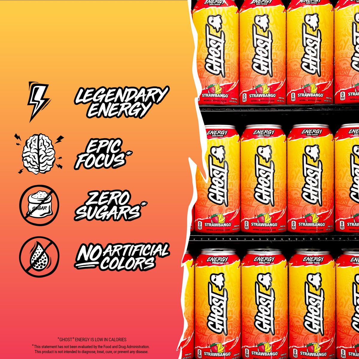 Ghost Energy Strawbango can back panel detail, shows no sugars and vegan claim