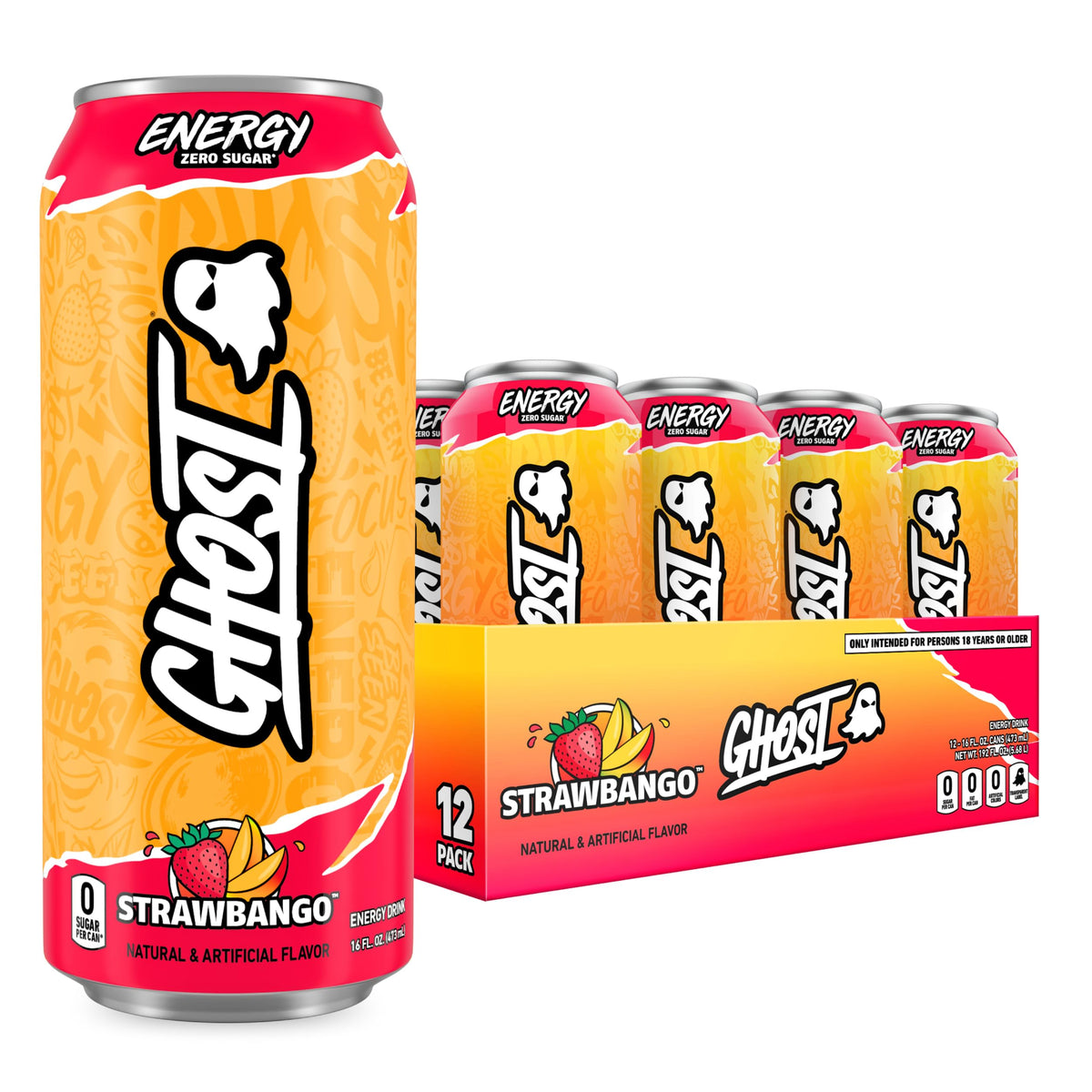 Ghost Energy Strawbango can front view with bold branding and energizing vibe