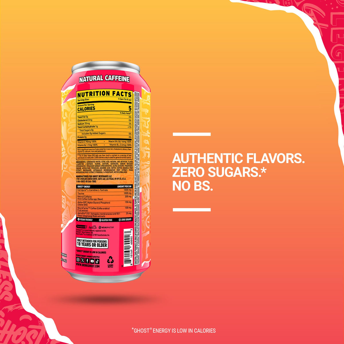 Ghost Energy Strawbango can pouring with cool mist, ideal pre-workout refresh