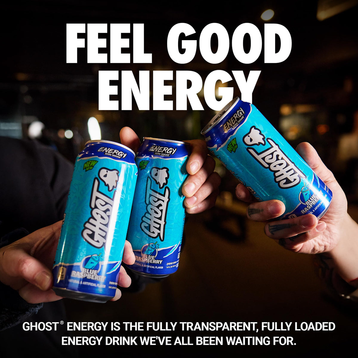 GHOST Energy transparent label closeup showing exact ingredient disclosure.
