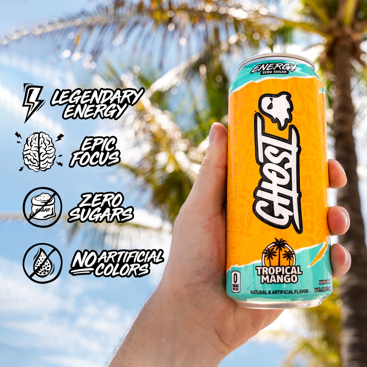 Ghost Energy Tropical Mango multi-pack ready for on-the-go use.