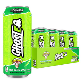GHOST Energy Warheads Sour Green Apple can, crisp flavor for quick focus