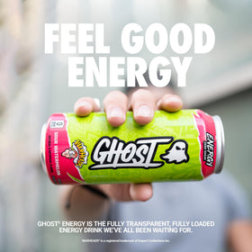 Ghost Energy Warheads Sour Watermelon can side-label shows transparent ingredients for informed choices.