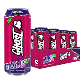 Ghost Energy Welch’s Grape-Cran can front view with transparent label.