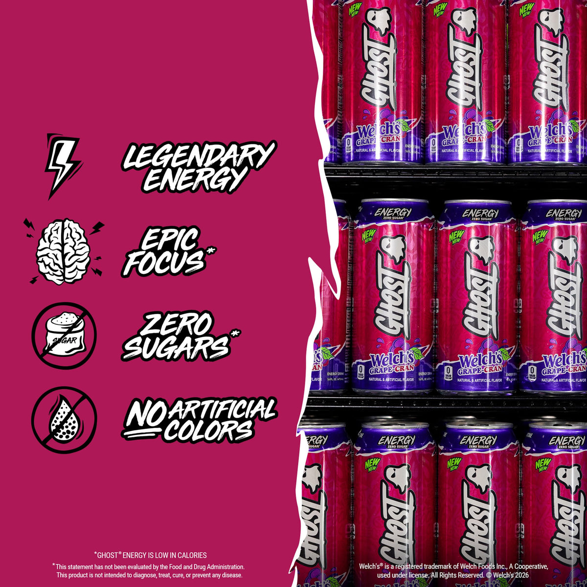 Glass with Ghost Energy Grape-Cran aroma and flavor.