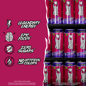 Glass with Ghost Energy Grape-Cran aroma and flavor.