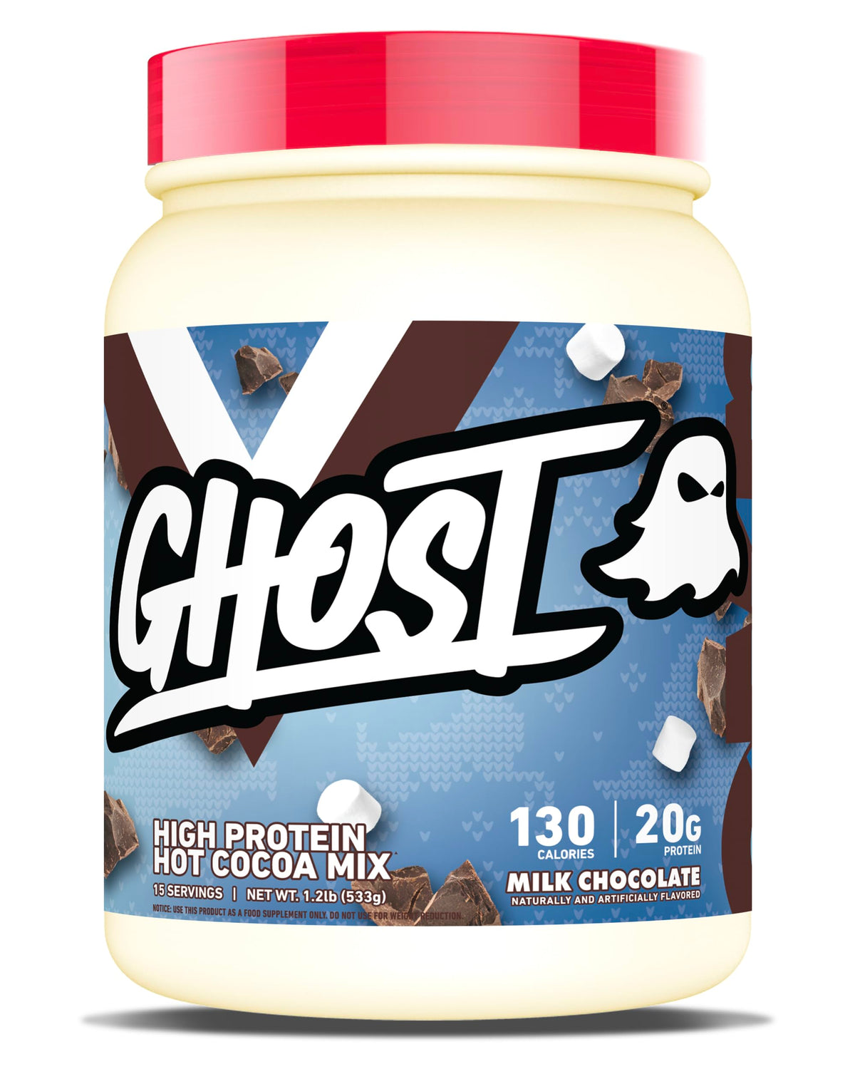 Ghost High Protein Hot Cocoa mug with milk chocolate flavor for a creamy, cozy moment