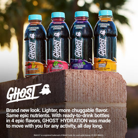 Ghost Hydration athlete in action signals all day hydration for active lifestyles.