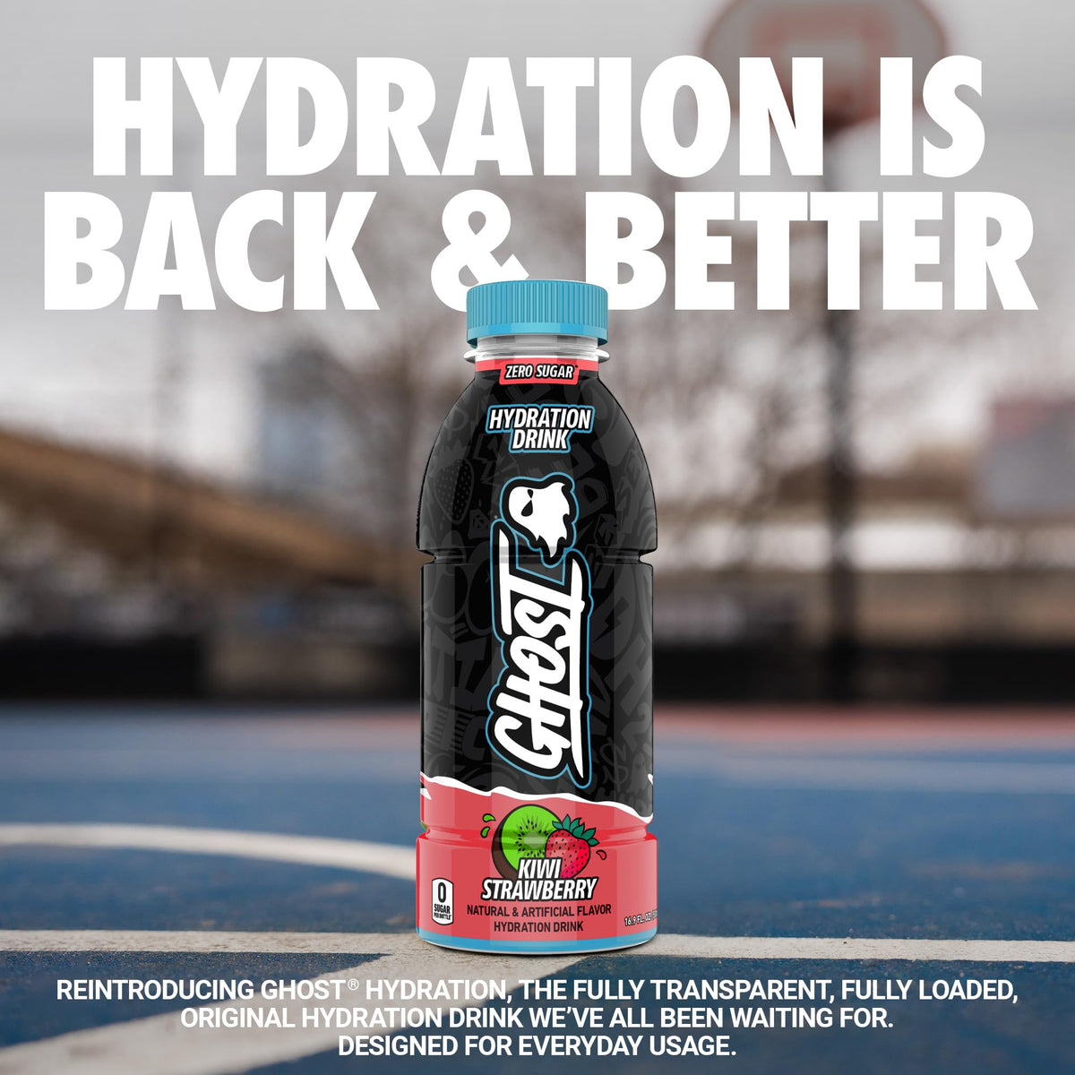 Ghost Hydration Kiwi Strawberry pour showing a crisp zero sugar refreshment.