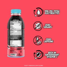 Ghost Hydration label close up emphasizes transparent ingredients and no proprietary blends.