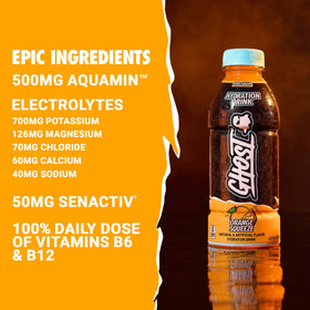Ghost Hydration Orange Squeeze label with transparent ingredient disclosure.
