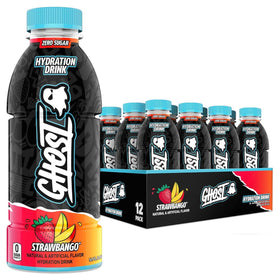 Ghost Hydration Strawbango bottle showcases real ingredients for daily electrolyte support on the go.