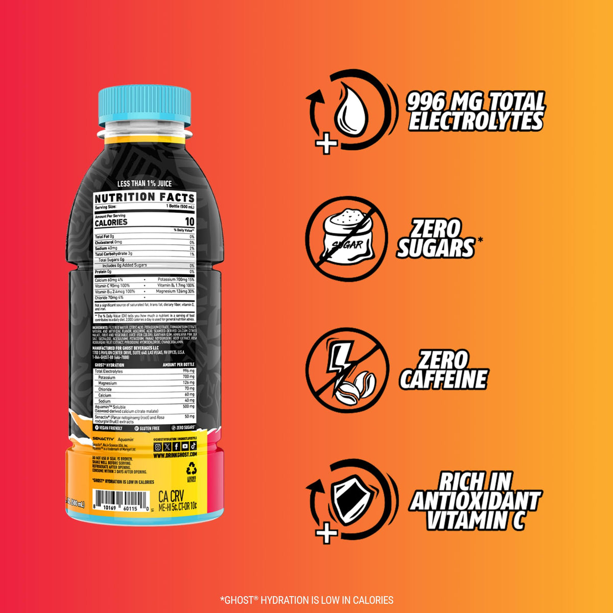 Ghost Hydration Strawbango glass presents a vibrant, energizing flavor during post-workout recovery.