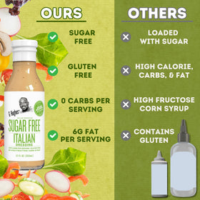 G Hughes gluten-free badge on dressing label, suitable for gluten-free diets.