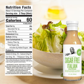 G Hughes Italian sugar-free dressing bottle, zesty herb profile for light meals.