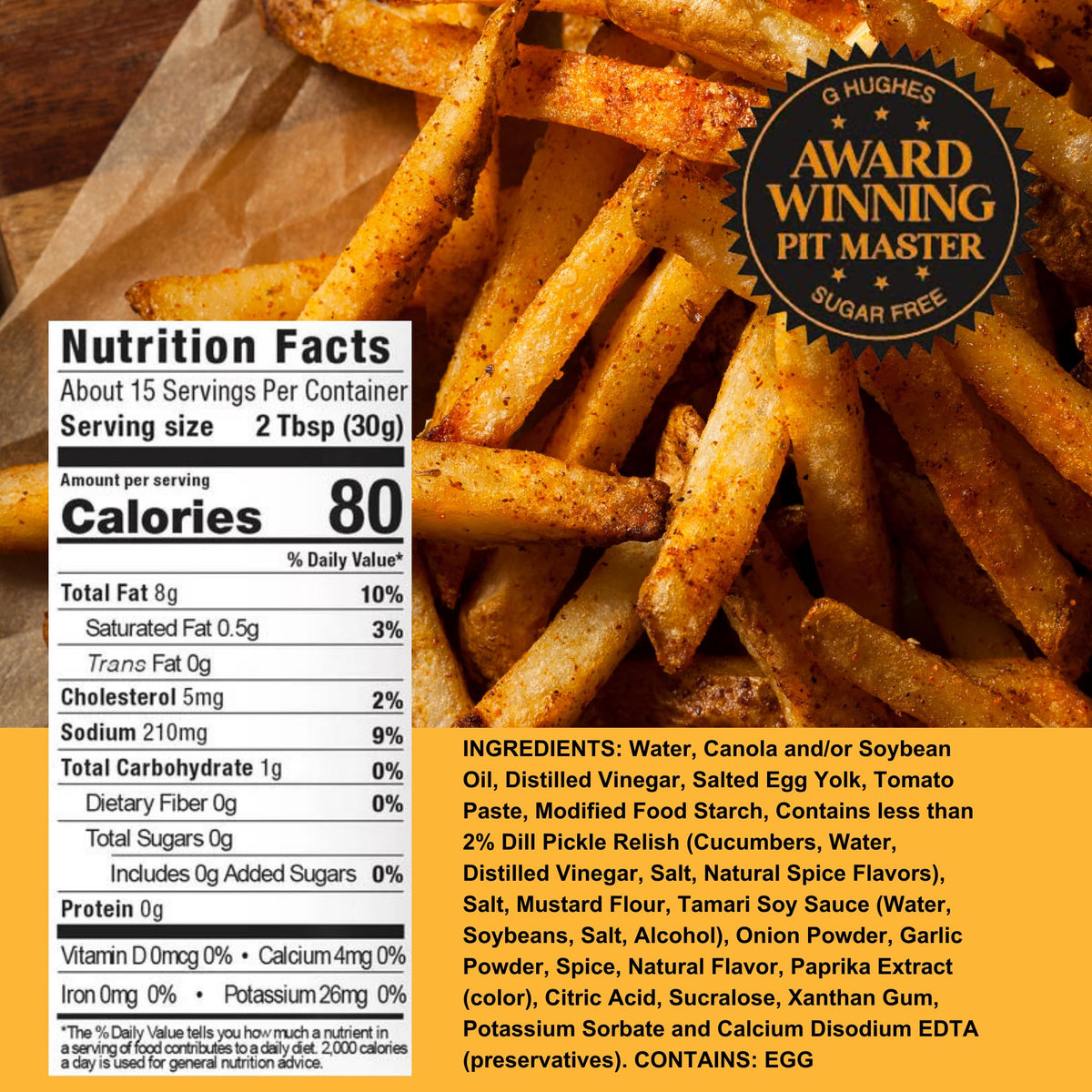 Fries dipped in G Hughes Sugar Free Fancy Fry sauce with glossy glaze