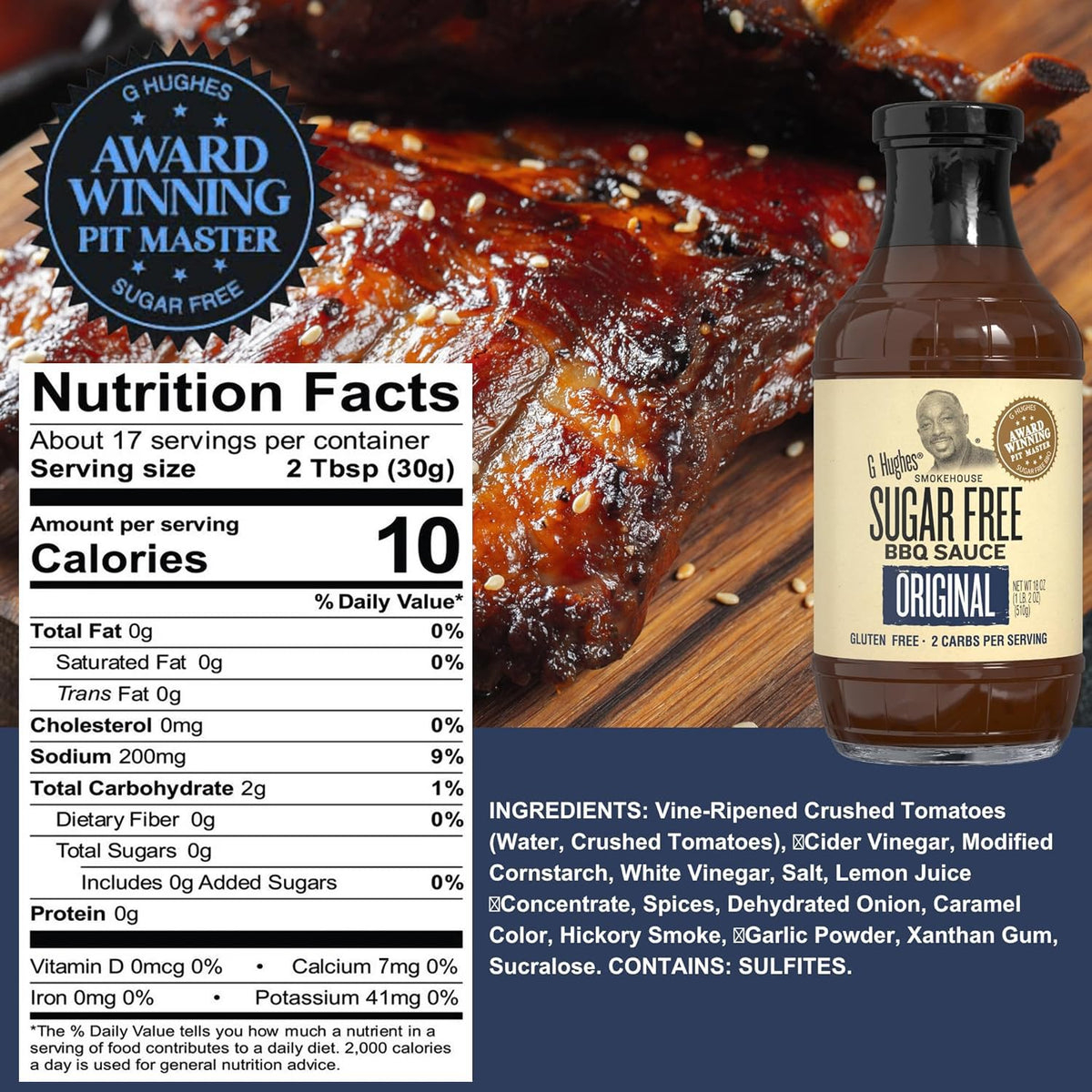 G Hughes Sugar Free Ketchup bottle with tangy, guilt-free burgers.