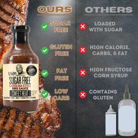 G Hughes Sugar Free Sweet Heat bottle label closeup showing clean ingredients