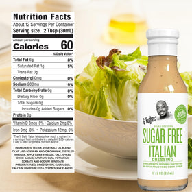 G Hughes Sugar Free Balsamic Vinaigrette bottle enhances bowls.