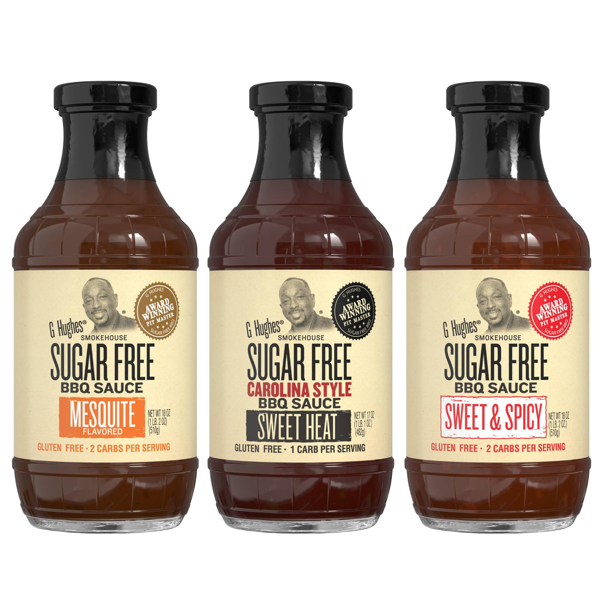 G Hughes Sugar Free Mesquite BBQ bottle pour boosts smoky grilling flavor