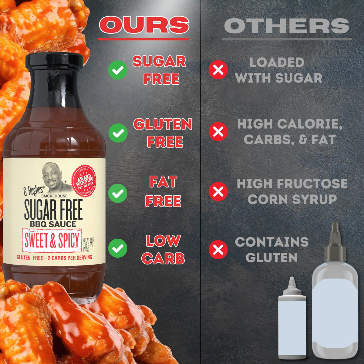 G Hughes Sugar Free BBQ pack label highlights gluten-free and sugar-free options