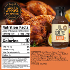 G Hughes Sugar Free Sweet Spicy BBQ bottle pour for zesty ribs