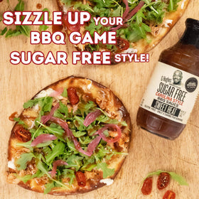 G Hughes Sugar Free Sweet Spicy BBQ bottle glaze on pork chops