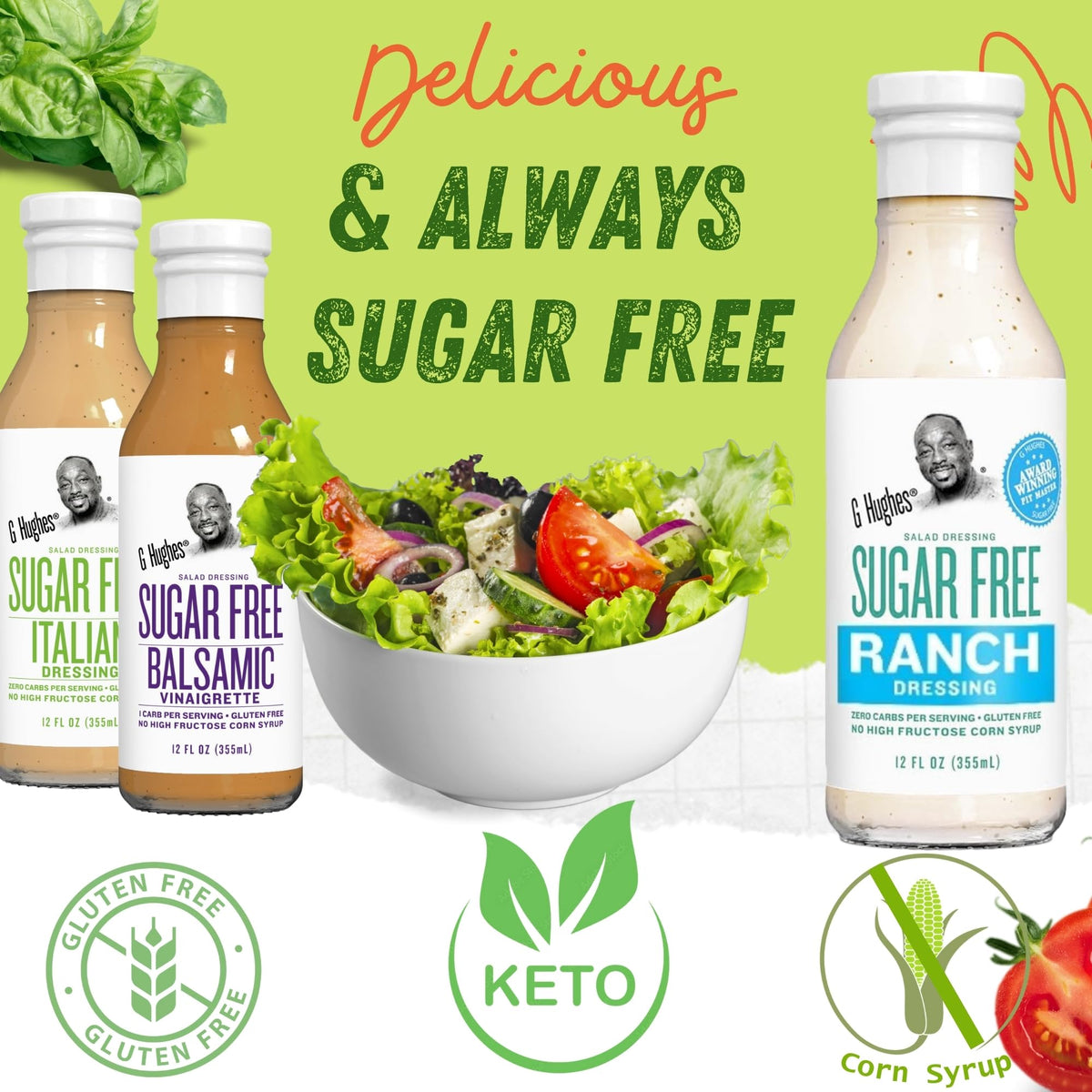 G Hughes Sugar Free Italian pour highlights fresh herbs.