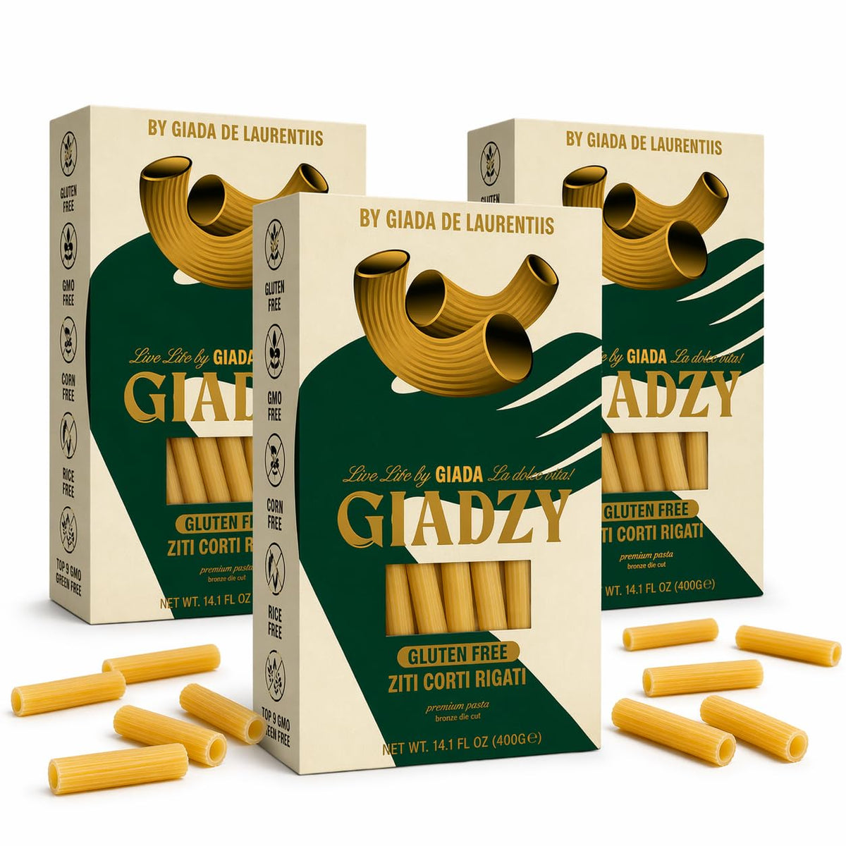 Giadzy 3-pack gluten-free ziti pasta ready for weeknight meals.