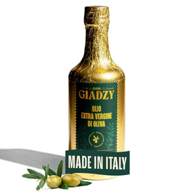 Giadzy olive oil bottle with gold wrap, ideal for gifting and cooking.