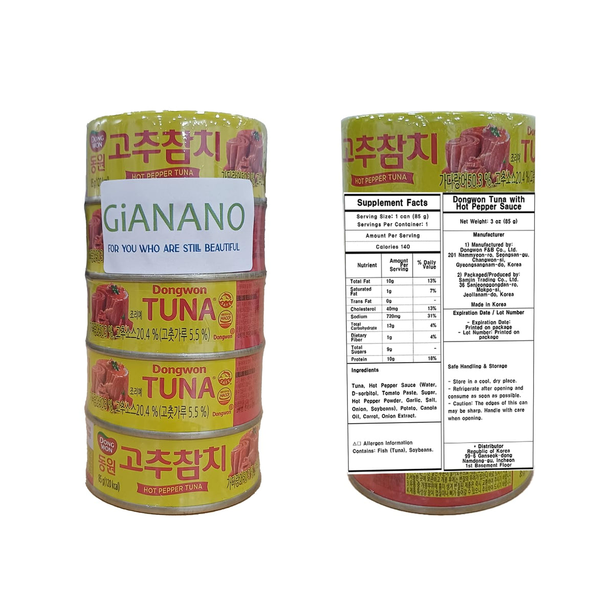 GIANANO red pepper tuna ingredients: red pepper sauce with potatoes, carrots, onions.