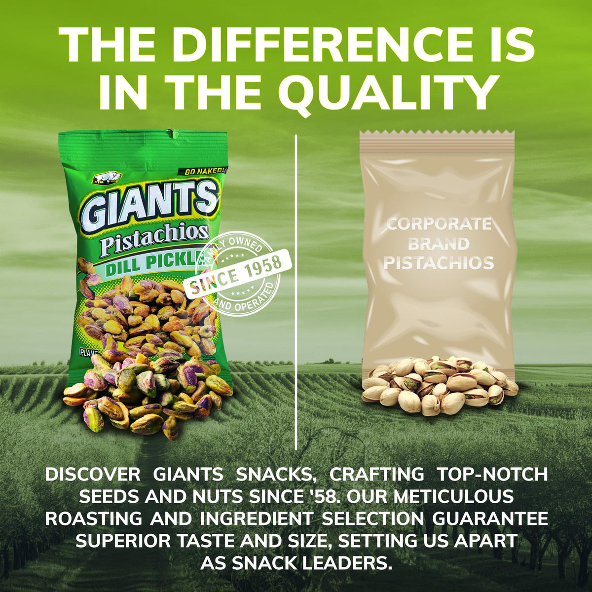 GIANTS Go Naked Dill Pickle Pistachios bulk display suggests family-friendly snack.