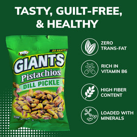 GIANTS Go Naked Dill Pickle Pistachios flavor closeup highlights crunchy texture.