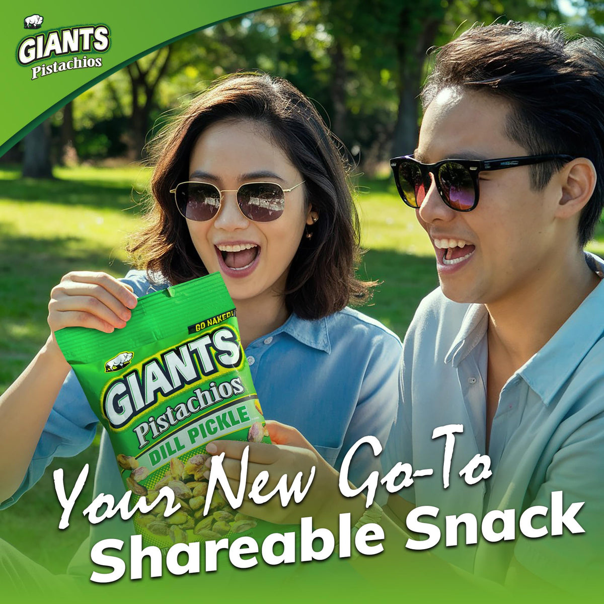 GIANTS Go Naked Dill Pickle Pistachios protein-6g serving emphasizes plant-based option.