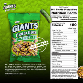 GIANTS Go Naked Dill Pickle Pistachios shelled closeup showcases protein-rich snack.
