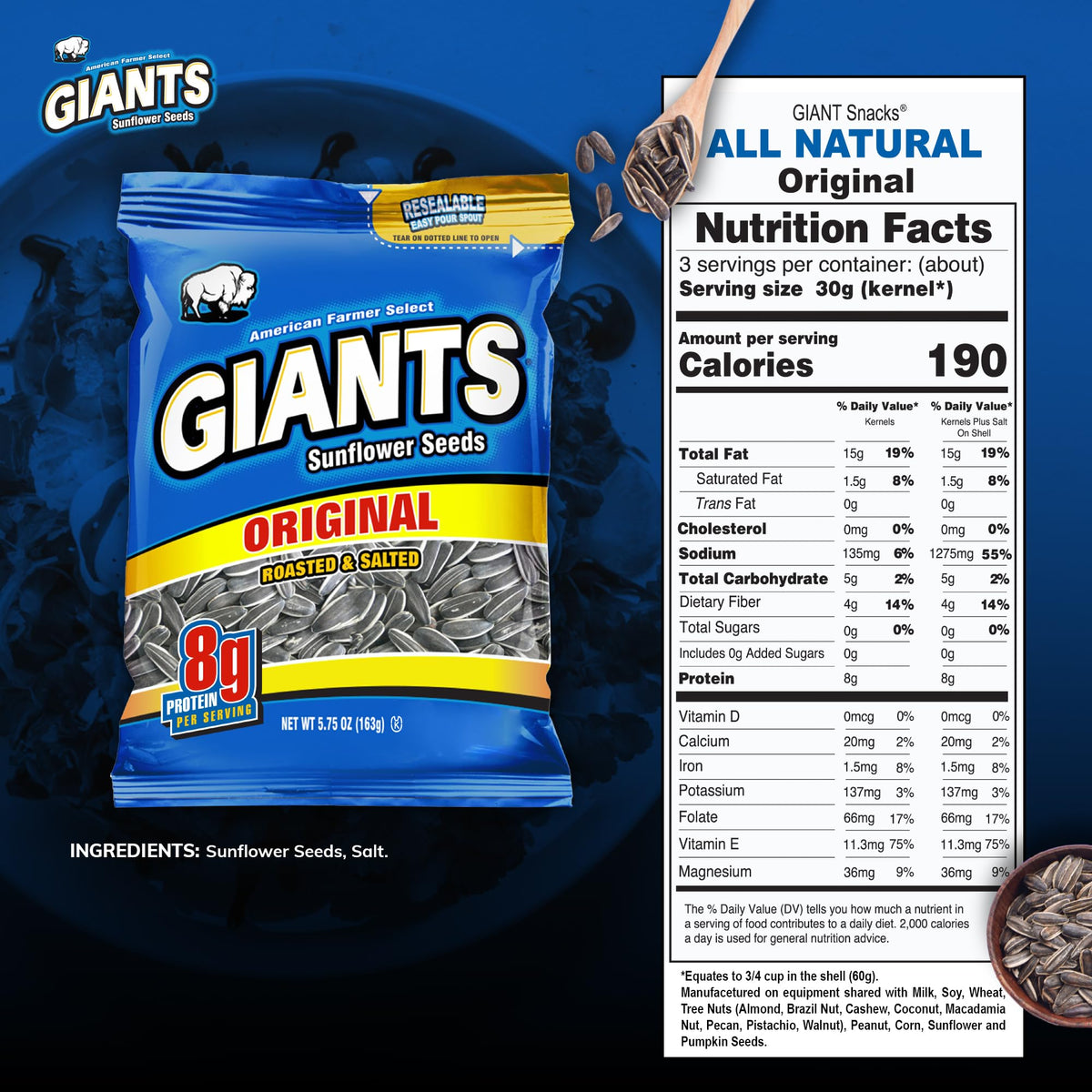 GIANTS Original Sunflower Seeds large seeds bulk-pack for easy home storage